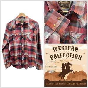 Wrangler retro plaid western pearl snap shirt size medium